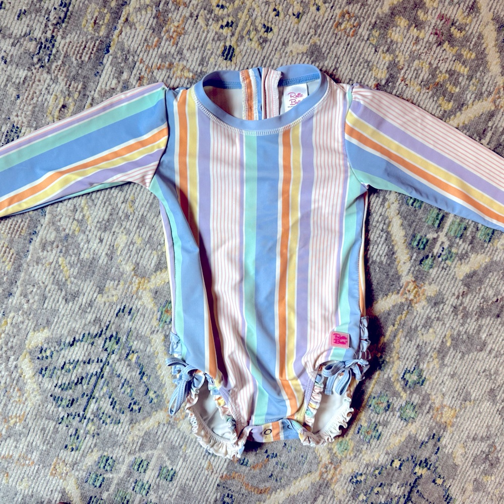 Baby Girls' RuffleButts Long Sleeve Rash Guard One Piece Swimsuit. 18-24 month